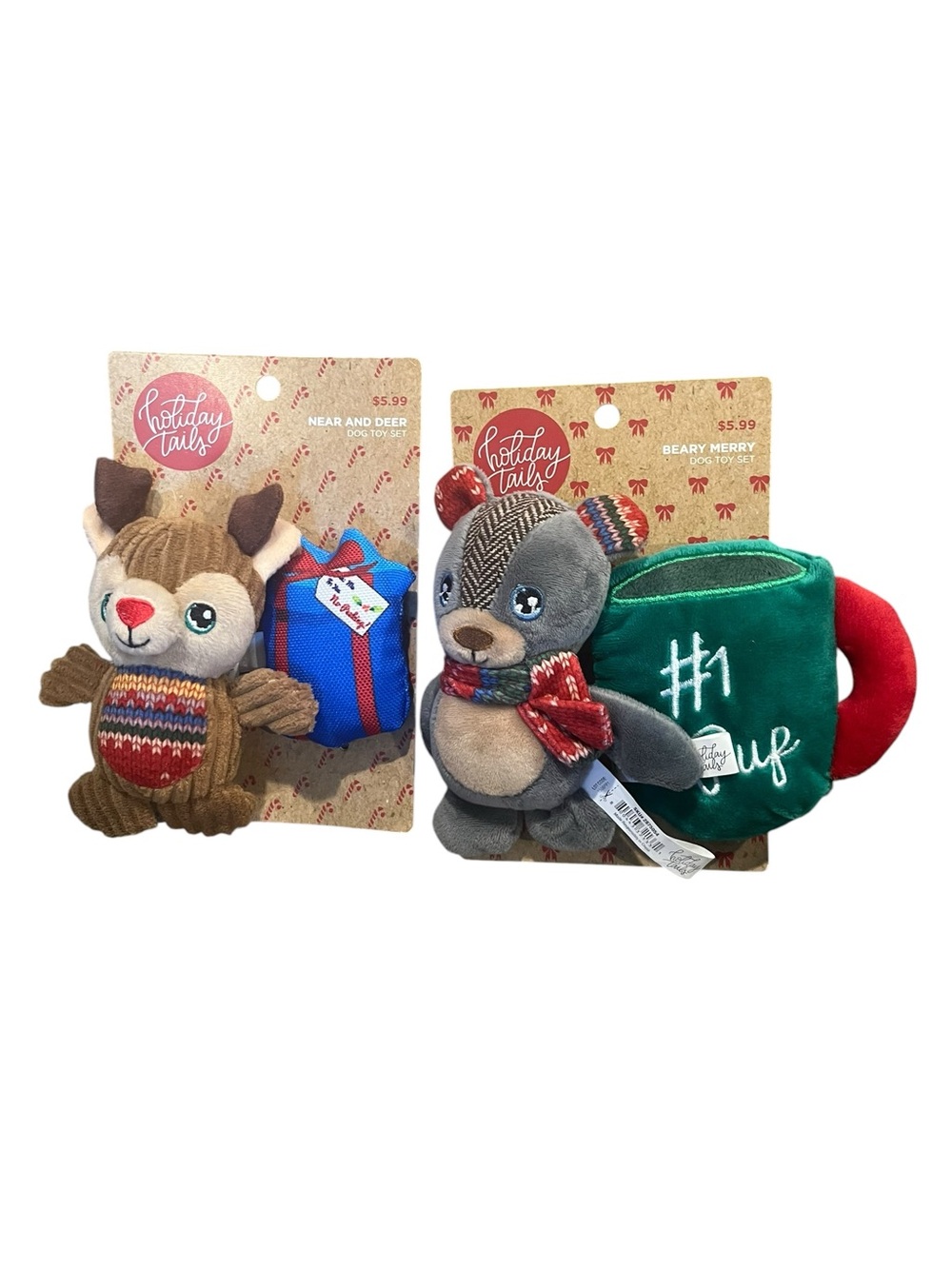 Holiday Tails PETCO Dog Toy Lot Beary Merry Near And Deer Plush Xmas Stocking
